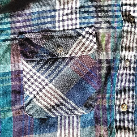 River Trader Men's Button Down Shirt Long Sleeve unique  Blue Green Plaid Medium - Picture 7 of 11